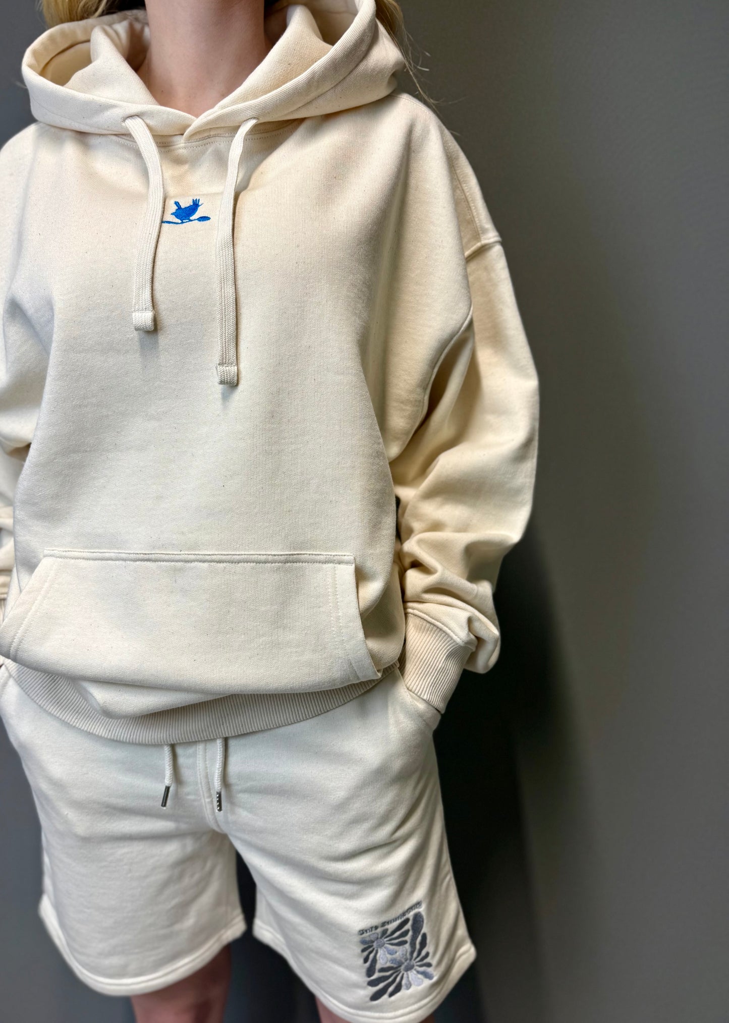 Oversized Hoodie "Zaunkönig Stick" Natural Raw