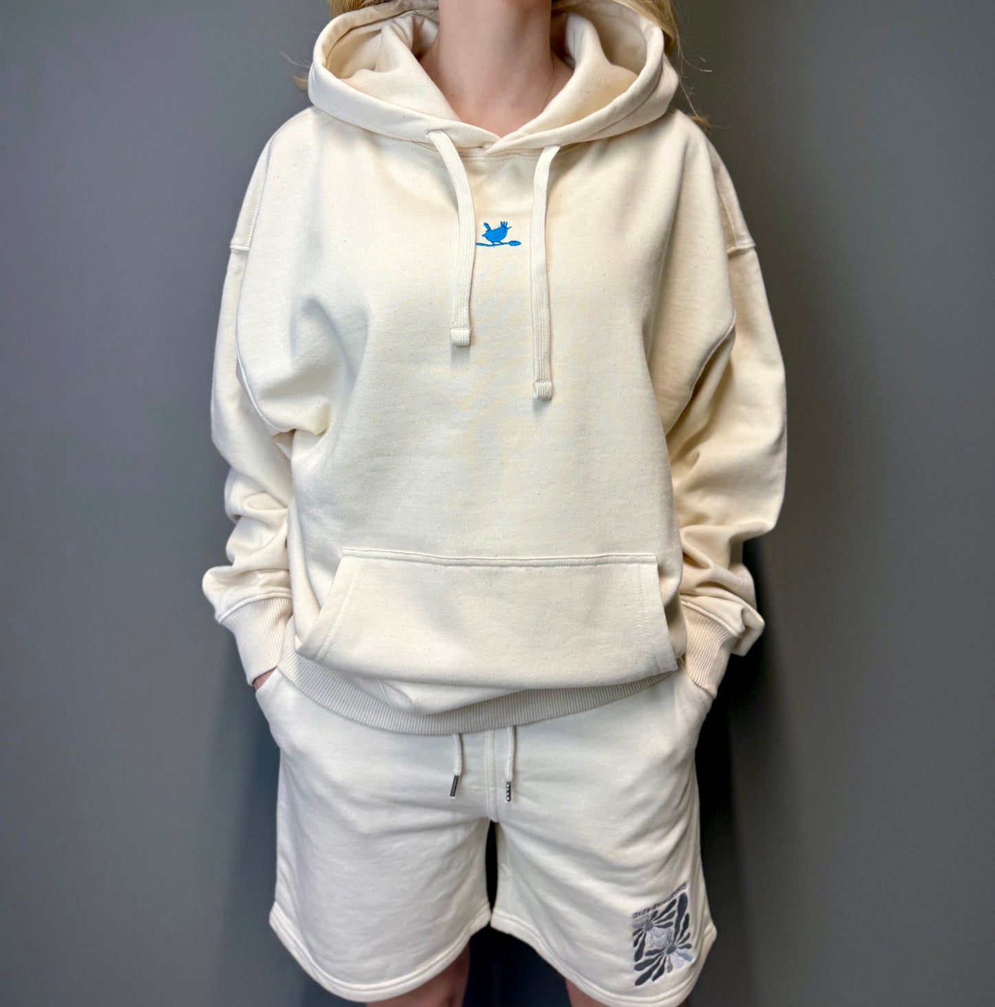 Oversized Hoodie "Zaunkönig Stick" Natural Raw