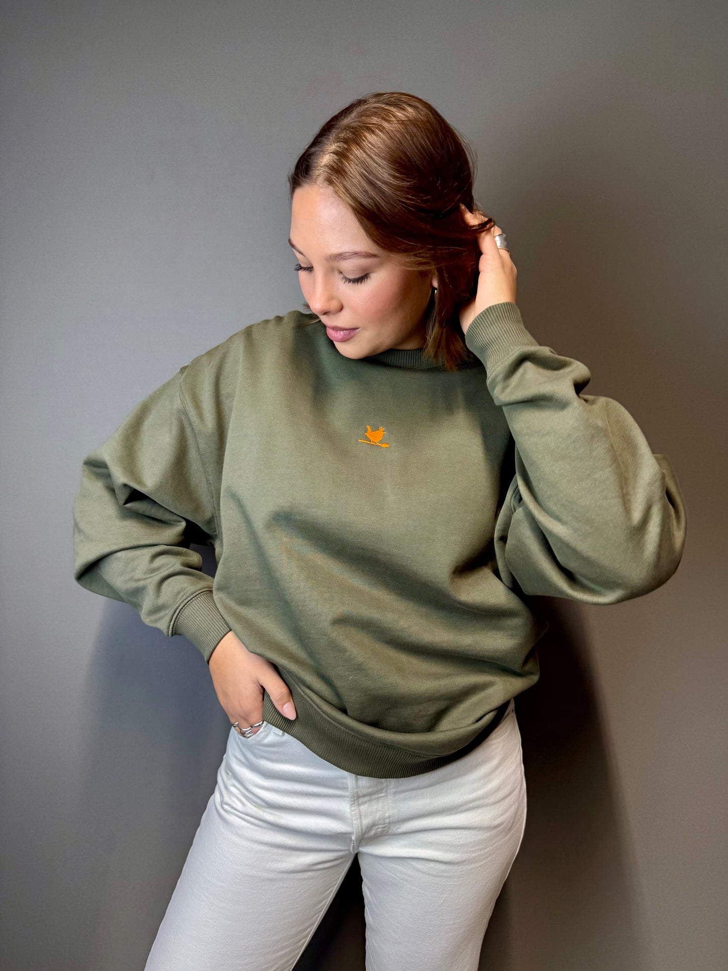 Oversize Sweatshirt "Orange Zaunkönig" - Stick