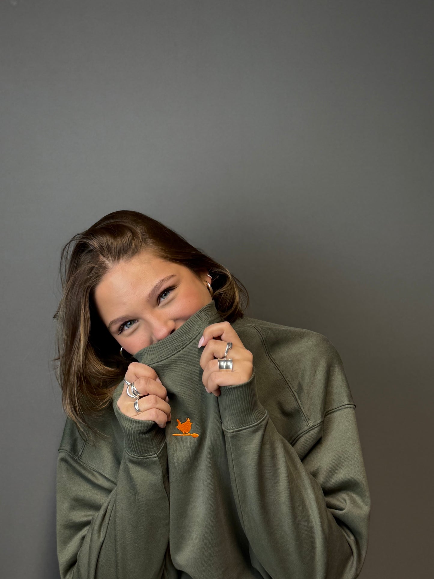 Oversize Sweatshirt "Orange Zaunkönig" - Stick