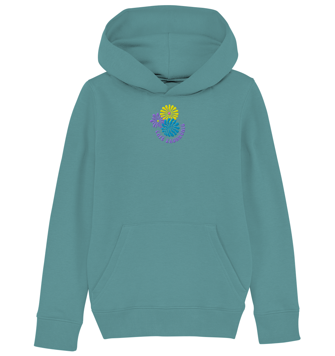 Kids Hoodie „Flower Café Zaunkönig“ Teal Monstera