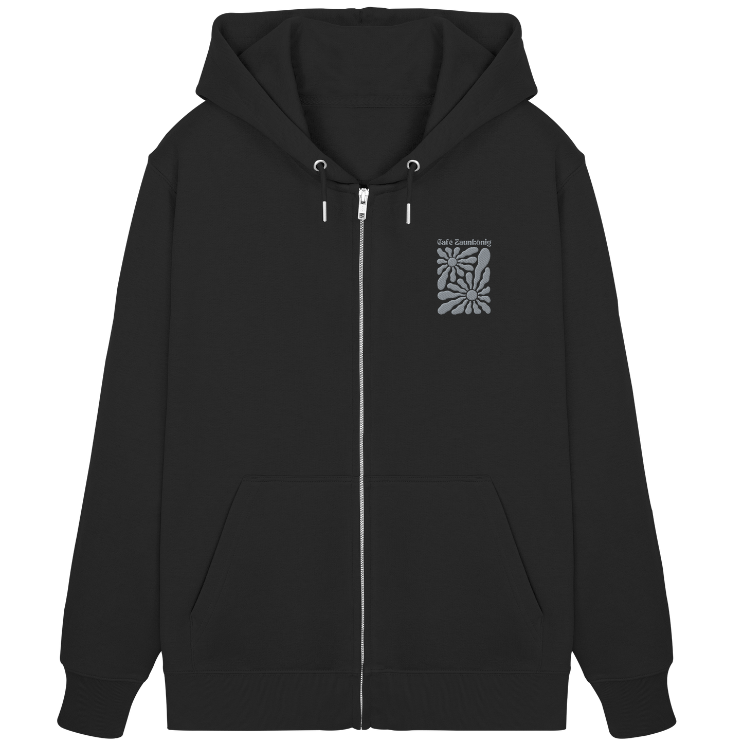 Zipper Hoodie - "Flowers in the Sun Café Zaunkönig" Black