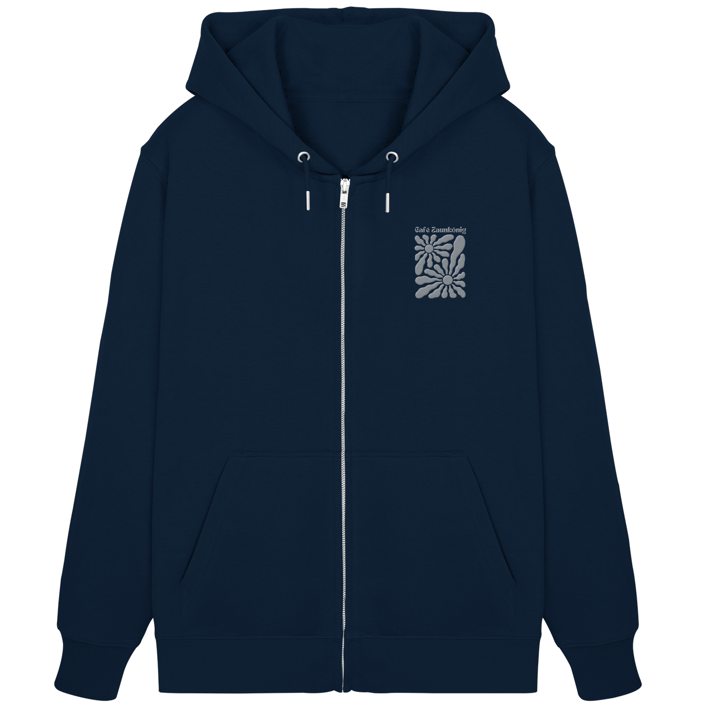 Zipper Hoodie - "Flowers in the Sun Café Zaunkönig" French Navy